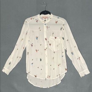 Philosophy Long Sleeve Cream Colored Shirt with Cocktails. Women’s XS
